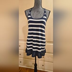 Abercrombie & Fitch Navy White Striped Ruffle Hem Racerback Tank Top M